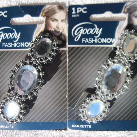 1 Goody Amelia Fashionow Rhinestone Diamond Fancy Metal Hair Barrette Silver Pew - Picture 1 of 8